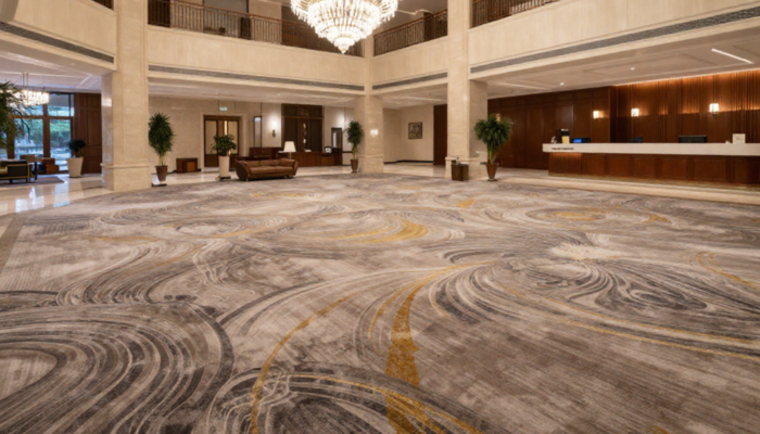 Luxury Carpets In The UAE Featured In A Modern Hotel Lobby With Marble Interior Design