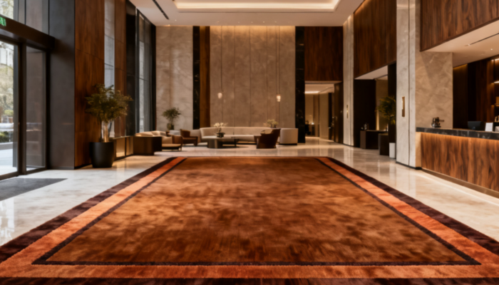 Vibrant Customized Carpets In India With Traditional Motifs Styled In A Cozy, Well-lit Living Room.